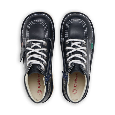 Detail view (Top view mapped) of Junior Unisex Kick Hi Zip Leather Navy