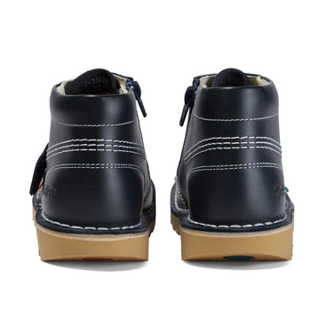 Back view of Junior Unisex Kick Hi Zip Leather Navy