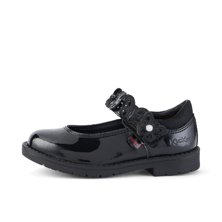 Left side view of Infant Girls Lachly Butterfly Mj Patent Leather Black