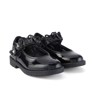 Front ¾ right of Infant Girls Lachly Butterfly Mj Patent Leather Black