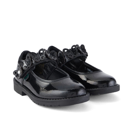 Front ¾ right of Infant Girls Lachly Butterfly Mj Patent Leather Black