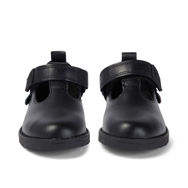 Front view of Infant Girls Lachly T Bar Leather Black
