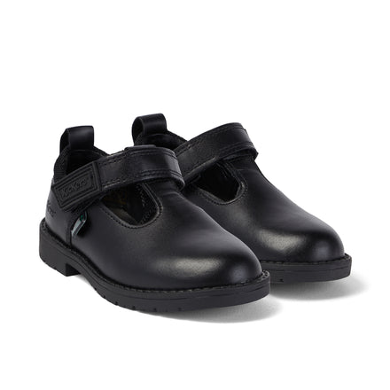 Front ¾ right of Infant Girls Lachly T Bar Leather Black