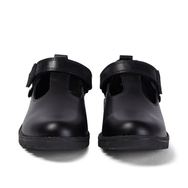 Front view of Junior Girls Lachly T-Bar Leather Black