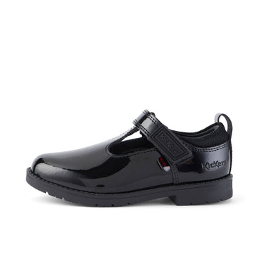 Left side view of Infant Girls Lachly T Bar Patent Leather Black