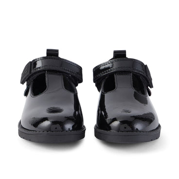 Front view of Infant Girls Lachly T Bar Patent Leather Black