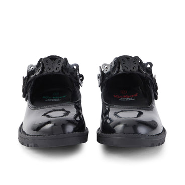 Front view of Junior Girls Lachly Butterfly MJ Patent Leather Black