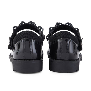 Back view of Junior Girls Lachly Butterfly MJ Patent Leather Black