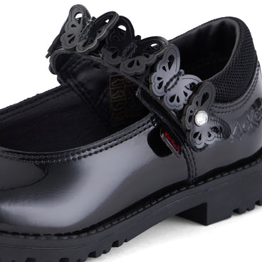Detail view (close-up) of Junior Girls Lachly Butterfly MJ Patent Leather Black