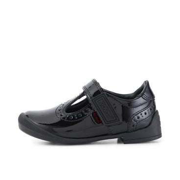 Left side view of Infant Girls Bridie Brogue T-Vel Patent Leather Black