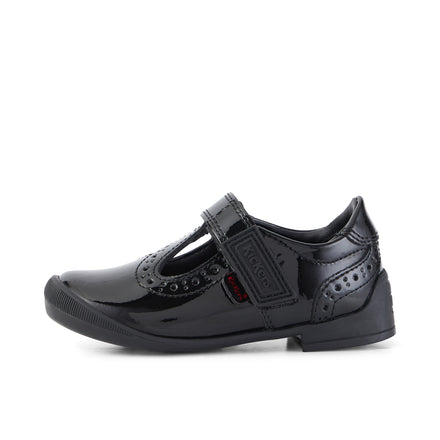 Left side view of Infant Girls Bridie Brogue T-Vel Patent Leather Black