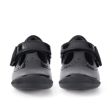 Front view of Infant Girls Bridie Brogue T-Vel Patent Leather Black