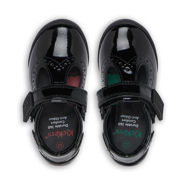 Detail view (Top view mapped) of Infant Girls Bridie Brogue T-Vel Patent Leather Black