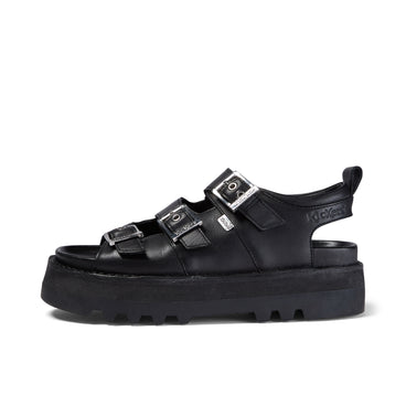 Left side view of Adult Women's Knox Lo Buckle Leather Sandal Black