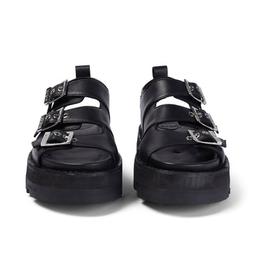 Front view of Adult Women's Knox Lo Buckle Leather Sandal Black
