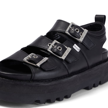 Detail view (close-up) of Adult Women's Knox Lo Buckle Leather Sandal Black