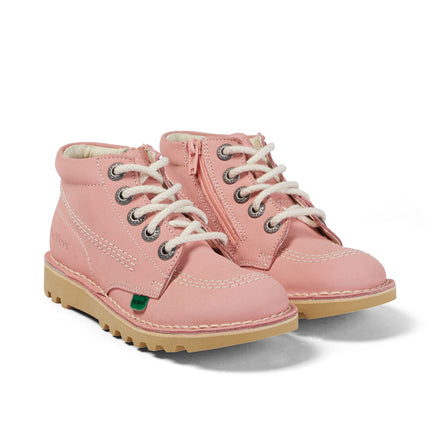 Front ¾ right of Junior Unisex Kick Hi Zip Nubuck Light pink