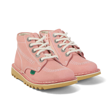 Front ¾ right of Infant Unisex Kick Hi Zip Nubuck Light pink