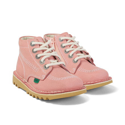 Front ¾ right of Infant Unisex Kick Hi Zip Nubuck Light pink