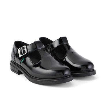 Front ¾ right of Junior Girls Lach T-Bar Patent Leather Black
