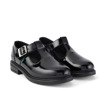 Front ¾ right of Junior Girls Lach T-Bar Patent Leather Black