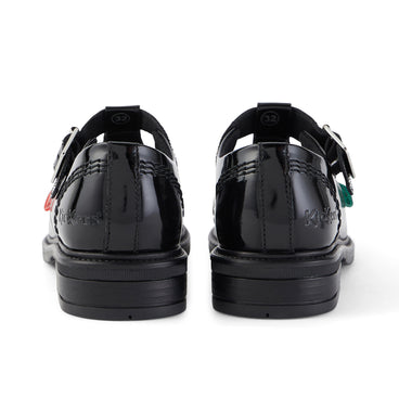 Back view of Junior Girls Lach T-Bar Patent Leather Black