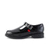 Left side view of Youth Womens Lach T-Bar Leather Black