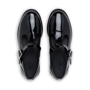 Detail view (Top view mapped) of Youth Womens Lach T-Bar Leather Black