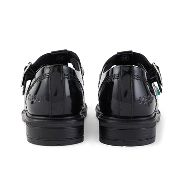 Back view of Youth Womens Lach T-Bar Leather Black