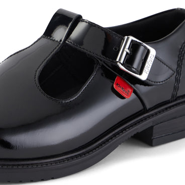 Detail view (close-up) of Youth Womens Lach T-Bar Leather Black