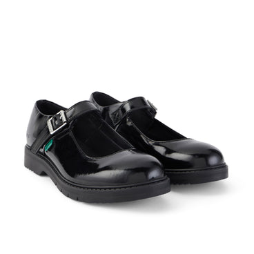 Front ¾ right of Adult Womens Finley MJ Patent Leather Black