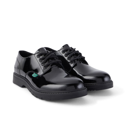 Front ¾ right of Adult Womens Finley Lo Patent Leather Black
