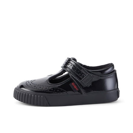 Left side view of Infant Girls Tovni Brogue T-Bar Patent Leather Black