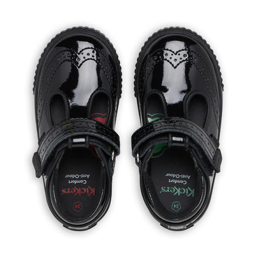 Detail view (Top view mapped) of Infant Girls Tovni Brogue T-Bar Patent Leather Black