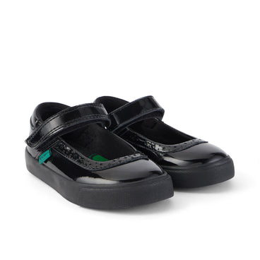 Front ¾ right of Infant Girls Tovni Brogue MJ Patent Leather Black