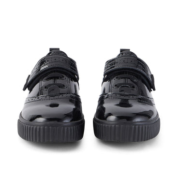 Front view of Junior Girls Tovni Brogue Shoe Patent Leather Black