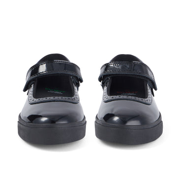 Front view of Junior Girls Tovni Brogue MJ Patent Leather Black