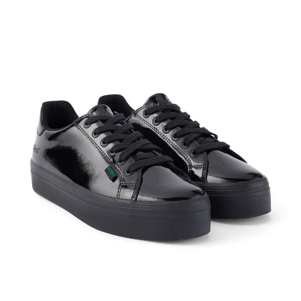 Front ¾ right of Youth Womens Tovni Stack Patent Leather Black
