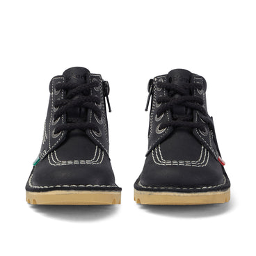 Front view of Junior Unisex Kick Hi Zip Leather Black/White