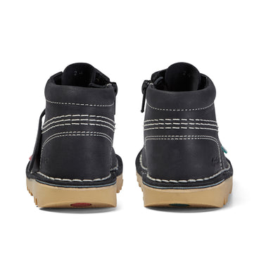 Back view of Junior Unisex Kick Hi Zip Leather Black/White