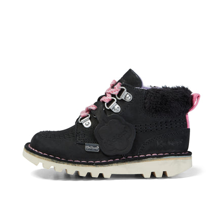 Left side view of Infant Girls Kick Hi Winter Nubuck Black