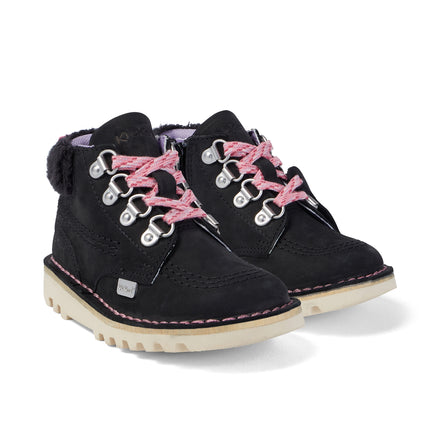 Front ¾ right of Infant Girls Kick Hi Winter Nubuck Black