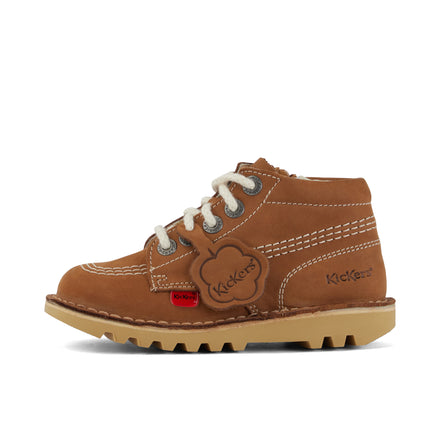 Left side view of Infant Unisex Kick Hi Zip Nubuck Tan