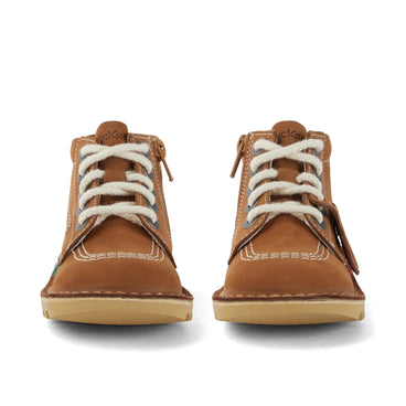 Front view of Infant Unisex Kick Hi Zip Nubuck Tan