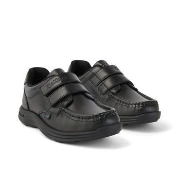 Front ¾ right of Junior Boys Reasan Twin Vel Leather Black