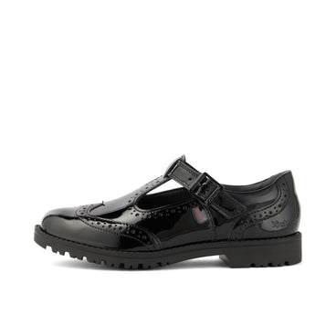 Left side view of Youth Womens Lachly Brogue T Bar Patent Leather Black