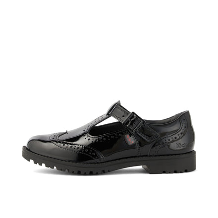 Left side view of Youth Womens Lachly Brogue T Bar Patent Leather Black