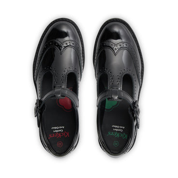 Detail view (Top view mapped) of Youth Womens Lachly Brogue T Bar Patent Leather Black