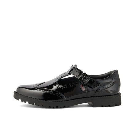 Left side view of Junior Girls Lachly Brogue T-Bar Patent Leather Black