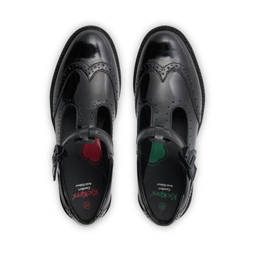 Detail view (Top view mapped) of Junior Girls Lachly Brogue T-Bar Patent Leather Black